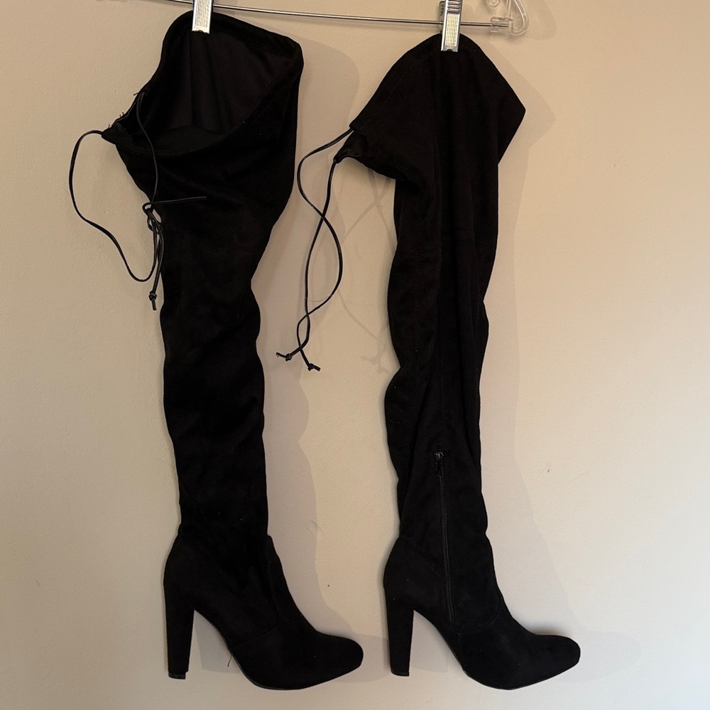 Suede Black Over-the-Knee Boots
